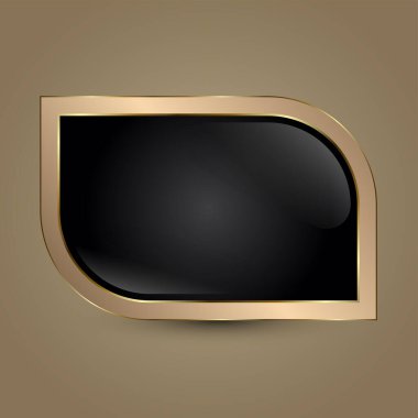 Derin siyah bir çekirdek ve cilalanmış altın sınırına sahip modern lüks düğme tasarımı. Web, UI, UX ve Teknoloji Element çizimi için Modern Zarif Düğme