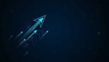 Parlak mavi bir ok, güçlü momentum ve teknoloji güdümlü başarıyı gösteren, üstel bir yukarı doğru giden yolu izler. Yukarı Solumlar Açık Mavi Oklar Büyüyor