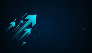 Parlayan oklar liderliği simgeliyor, yenilikler, veri odaklı dijital bir ortamda yukarı doğru iten küçük oklar. parlak oklar yukarı doğru hareket eder