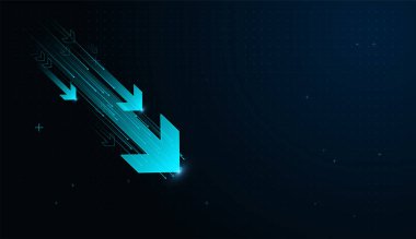 Düşen neon oklarla modern bir dijital arayüz Arrow soyut istikametinde pürüzsüz mavi harmanlanmış soyut arkaplan deseni