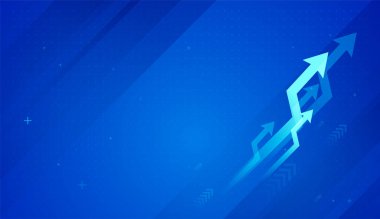 Parlak mavi oklar yukarı doğru hareket ediyor, pozitif iş eğilimlerini ve yükselen piyasa ivmesini simgeliyor. Yukarı doğru fırlatılan mavi oklar güçlü performansı ve yukarı doğru yansıtıyor.