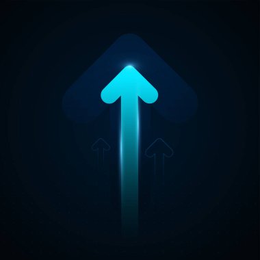 A Bright blue arrows Elements Show the Finance and Business Growing Up Vector on the dark grid, visualizing innovation, growth, and increasing revenue