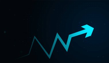 Soyut mavi ok eğilimi, vektör illüstrasyonunun modernizasyon ve veri güdümlü strateji çizelgesi tasarımını yansıtan dijital alanda ilerler