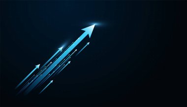 Önde gelen parlak bir ok, piyasa liderliğini ve rakiplerini temsil eden dikey bir akıntıya öncülük ediyor. İş büyümesi konsepti, yüksek hızlı ok akışı