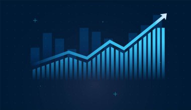Yukarıya bakan oklar karlı büyüme anlarını ve boğa gibi hisleri vurgular. Üst üste binen çubuklar çeşitli gelir akışları ve dijital ürünleri gösterir