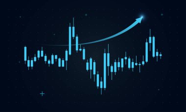 Yükselen devasa bir ok, ticari başarıyı simgeleyen son zirveyi deliyor. Karanlık yıldızlı arka plan, gece vakti ticaret oturumlarını ve küresel pazarları anımsatıyor