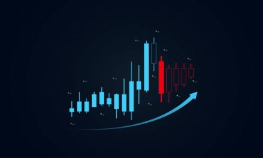Yükselen şamdanları ve yükselen eğilim okuyla birlikte iş büyümesini simgeleyen modern bir fiyat eylem grafiği. Dijital şamdan grafik kavramlarıyla