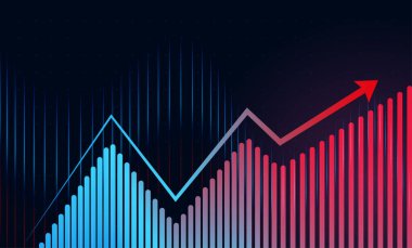 Artan hisse senedi fiyatı ve grafik göstergeleriyle mali tablo kâr ve ticaret analizlerini gösteriyor. Endeks büyümesini, mali analizi ve kâr eğilimini gösteren borsa grafiği