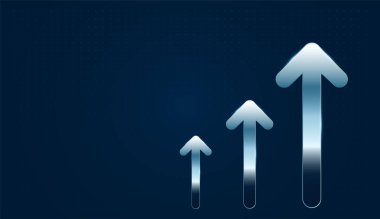 Soyut ok yön belirleme, hedef yönlendirme ve performans artışı. ve yukarı ok pazarlama yönü, yenilik ve iş büyümesini görselleştirir.