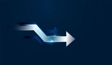 Açık mavi arkaplan üzerinde bir sonraki yön grubu okları, parlak bir ok ilerideki bir hedefe doğru ilerlemek ve yeniliği artırmak için net bir yön gösterir