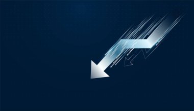 Koyu mavi arka planda yüksek teknolojili okları işaret ediyor. ve Dinamik ok izleri yenilikçi yönlendirme vektörüyle performans artışını gösteriyor