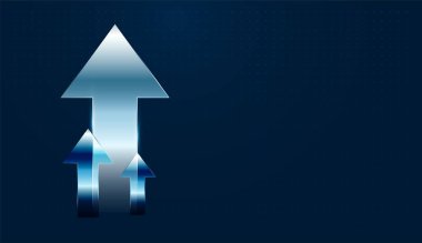 Başarılı kavramlara doğru büyümek için kullanılan modern dijital oklar, geleceğe yönelik bir hedefe doğru ilerlemek ve yenilik vektörünü artırmak için parlak bir yön gösterir.