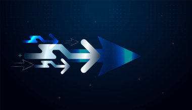 Katmanlı ok şekilleri, sürekli artış ve ilerlemeyi sağlayan yenilikleri ifade eder. Altıgen piksellerden oluşan yukarı doğru dijital oklar, yukarı doğru noktalar