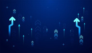 Yükselen Soyut oklar grupları yukarı doğru büyüyen finans ve iş vektörü okları yukarı işaret ediyor, ve Kalın ok yukarı doğru pazarlama yeniliklerini somutlaştırıyor