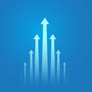 Mavi oklar yukarı doğru katmanlı oklar gösteriyor, bu da finans momentumunu ve sürekli artışı gösteriyor. Ve yukarı doğru parlak oklar güçlü bir finansmanı gösteriyor.