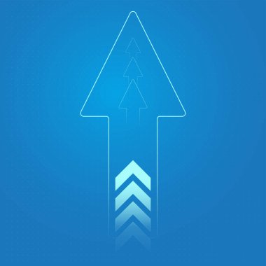 Mavi oku aç, yukarı doğru oklar güçlü bir görsel ilerleme noktası oluşturur. Yukarı doğru yükselen bir ok kümesi finans genişlemesini ve hedefe odaklanmayı temsil eder.