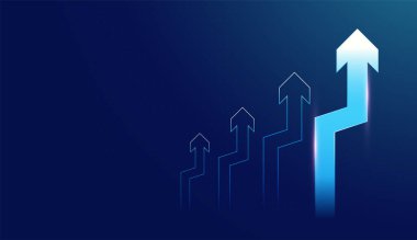 Çoklu oklar, finans ve iş eğilimleri içinde güçlü bir artış göstererek, eğim tarzında yukarı doğru sıralanır. Vektör illüstrasyonu