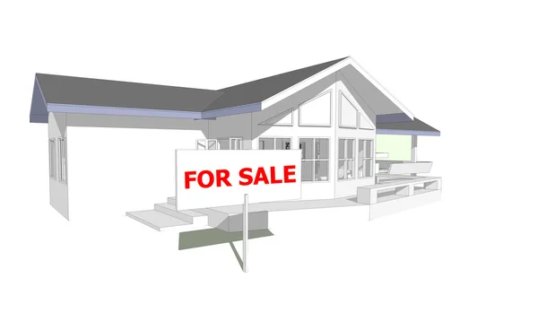 Real estate concept sign show for sale new house 3D model computer — Stock Photo, Image