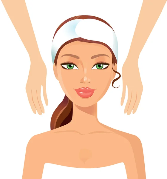 Young girl taking Spa treatments isolated on a white background. Vector. — Stock Vector