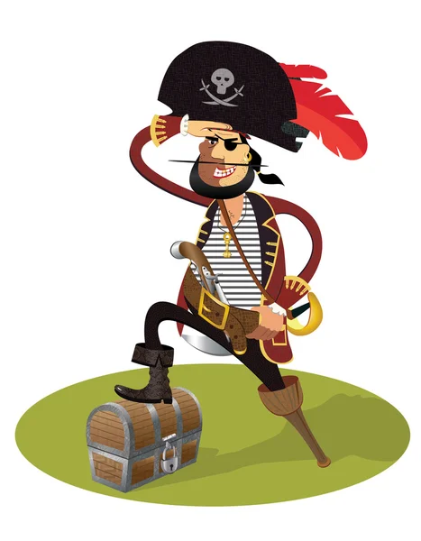 Pirata con barba negra sobre fondo blanco — Vector de stock
