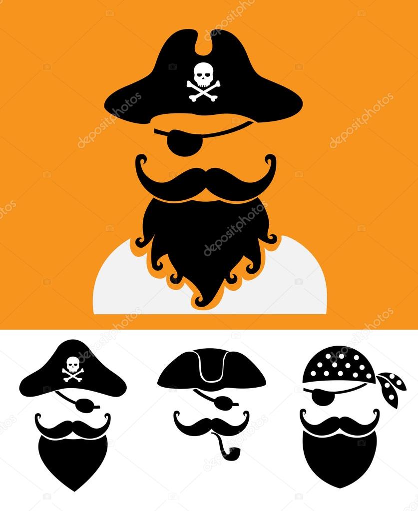4 Pirate head symbols with skull and crossed bones