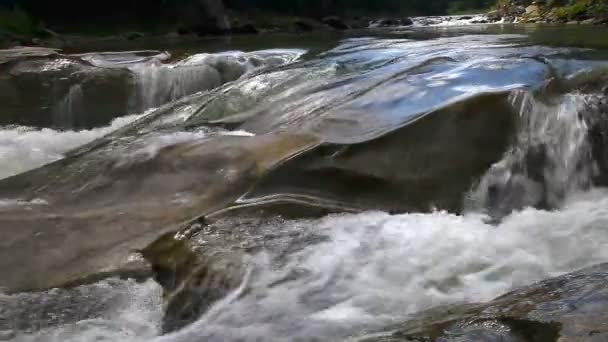 Fuerte arroyo de montaña que fluye sobre rocas — Vídeo de stock