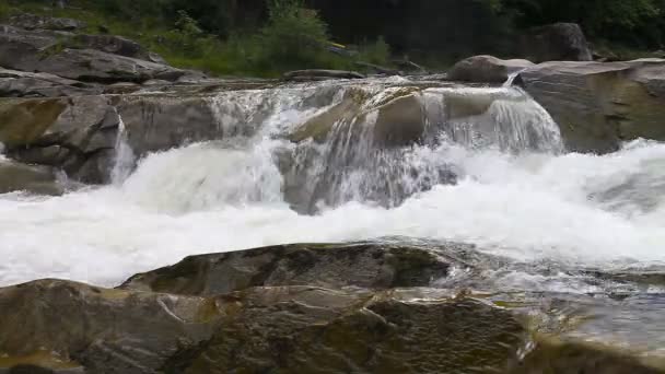 Fuerte arroyo de montaña que fluye sobre rocas — Vídeo de stock