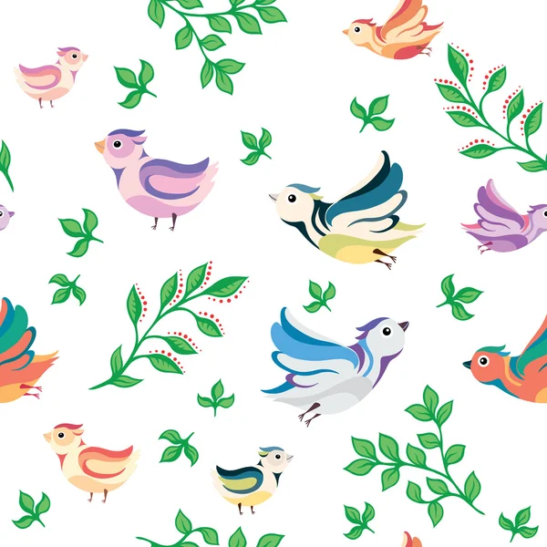 Birds and leaves seamless pattern — Free Stock Photo