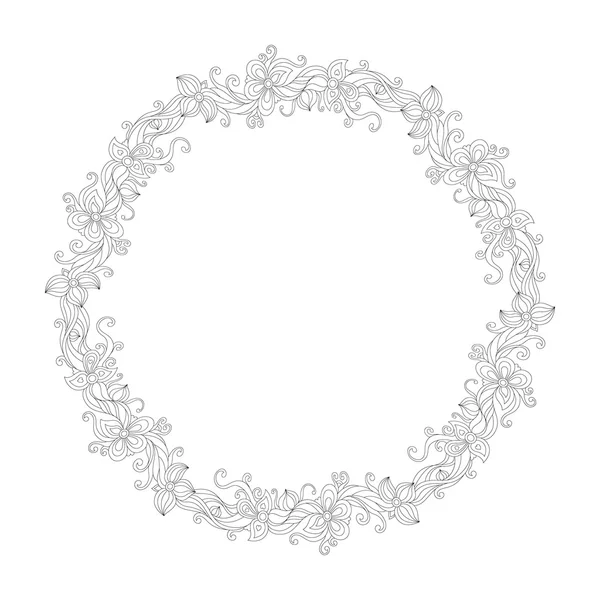 Cadre floral noir et blanc rond — Image vectorielle