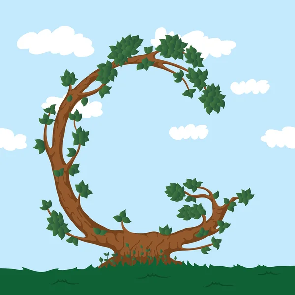 Alfabeto forestale. Illustrazione La lettera G da un albero . — Vettoriale Stock