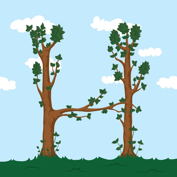 Alphabet forêt. Illustration La lettre H d'un arbre . — Image vectorielle