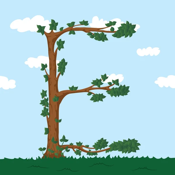 Alphabet forêt. Illustration La lettre E d'un arbre . — Image vectorielle