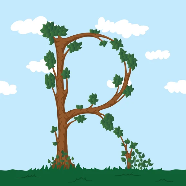 Alphabet forêt. Illustration La lettre R d'un arbre . — Image vectorielle