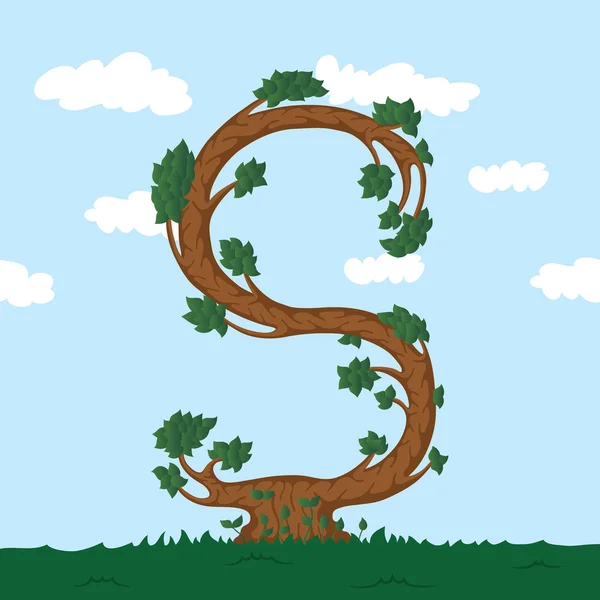 Skogen alfabetet. Illustration på bokstaven S från ett träd. — Stock vektor