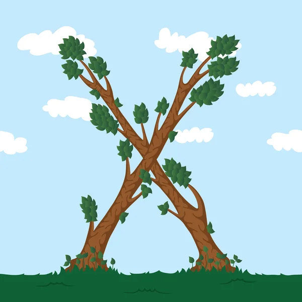 Forest alfabet. Illustratie de letter X van een boom. — Stockvector