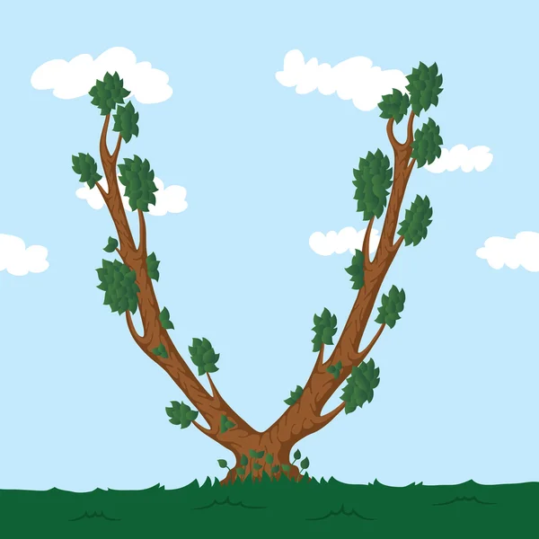 Alfabeto forestal. Ilustración La letra V de un árbol . — Vector de stock