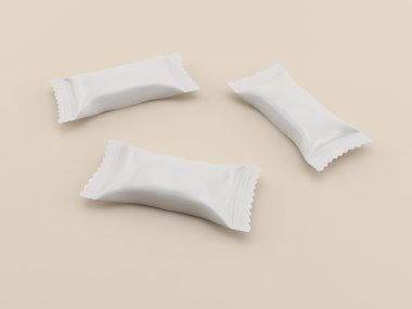 Paket şeker yerine beyaz. 3D render resim