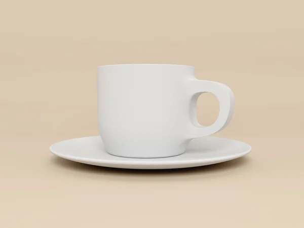 Beyaz Kupası ve fincan tabağı. 3D render resim. — Stok fotoğraf