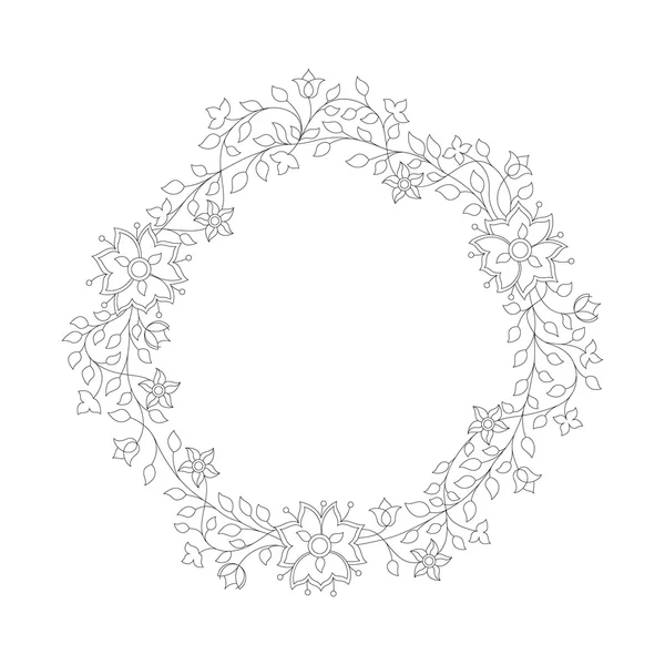 Cadre floral noir et blanc rond — Image vectorielle