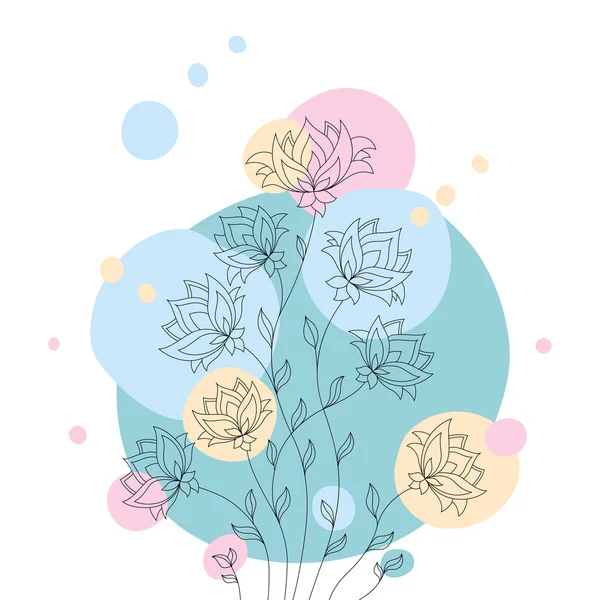Листівка з букетом квітів на кольоровому фоні — стоковий вектор