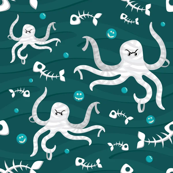 无缝模式怪物章鱼和鱼骨架 — 免费的图库照片