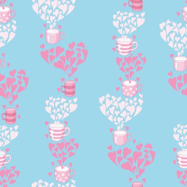 Dikişsiz desen çay ve kalpler