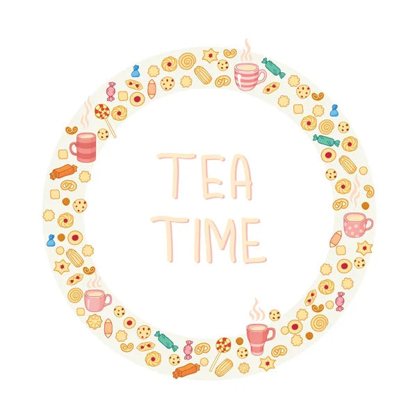 Circle frame of tea and sweets — Stock Vector