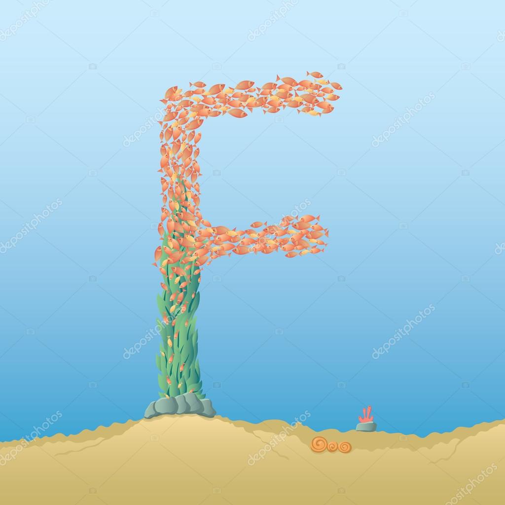 海洋のアルファベット 水の下の文字 F のイラスト ストックベクター C Homari