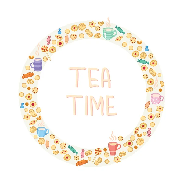 Circle frame of tea and sweets — Stock Vector
