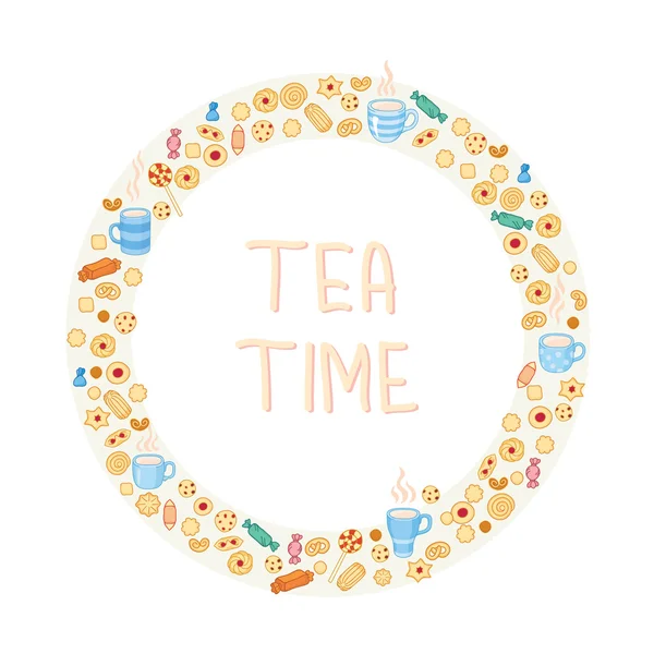 Circle of tea and sweets — Stock Vector