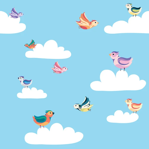 Păsări așezate în nori model fără sudură — Vector de stoc