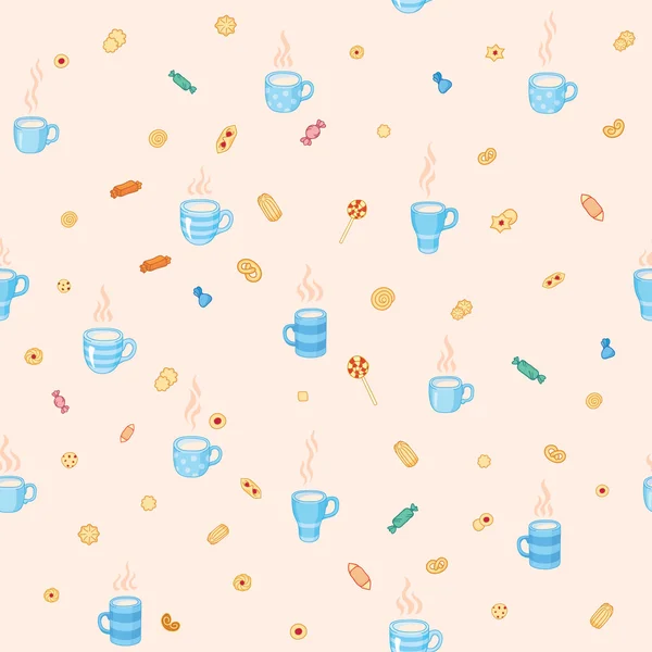 Seamless pattern  tea time and sweets — Stock Vector