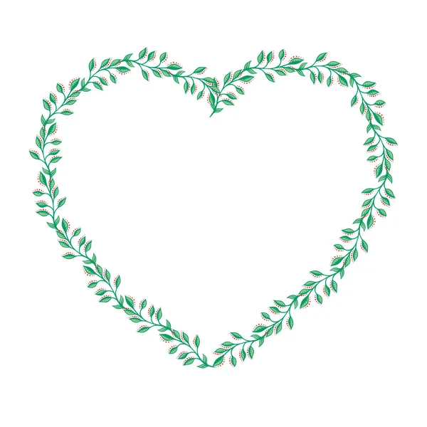 Heart frame with leaves on a white background — Stock Vector