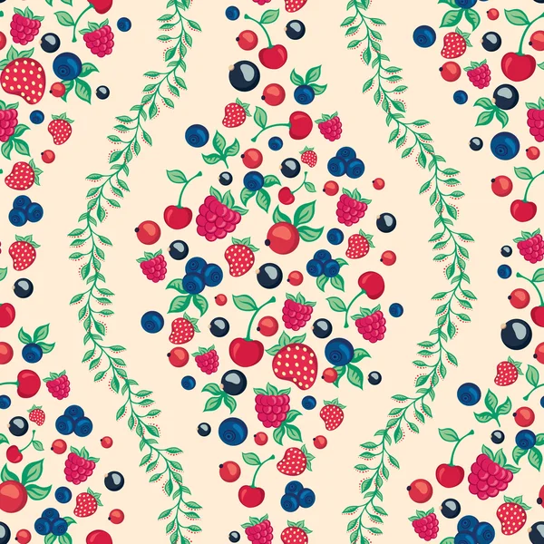 Seamless pattern with berries and leaves — Stock Vector